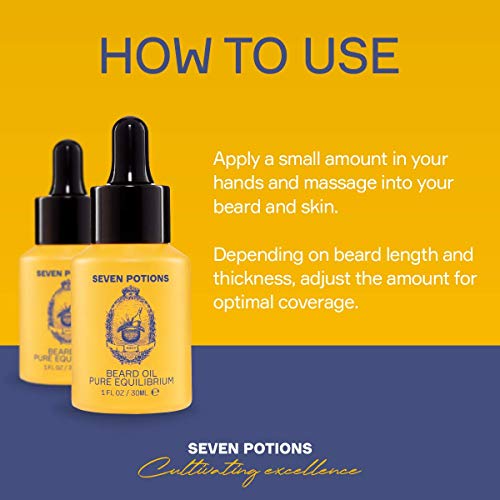 SEVEN POTIONS Natural Beard Oil for Men 1 FL OZ / 30ml ? Fragrance Free & Unscented Beard Softener & Conditioner ? Vegan Conditioning Oil That Helps Prevent Itch & Dandruff (Pure Equilibrium)