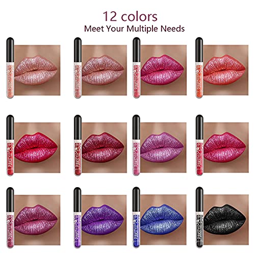 12 Colors Glitter Lip Gloss Set – Waterproof Shimmer Liquid Lipstick