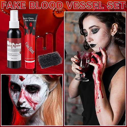 Fake Blood Spray & Gel Halloween Makeup Kit with Sponge