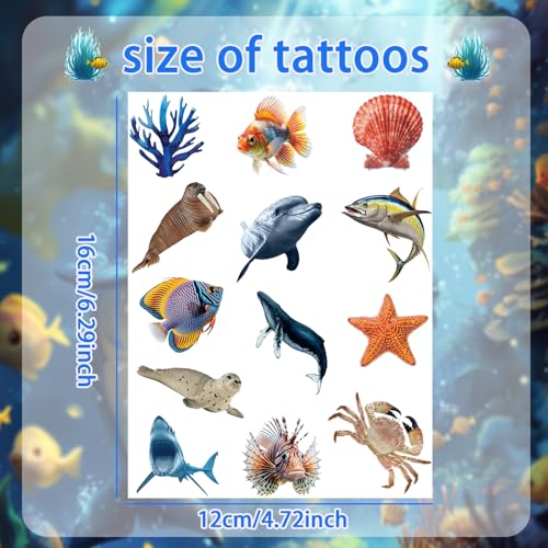 254 Ocean Animal Temporary Tattoo Stickers - Sharks, Whales, Turtles