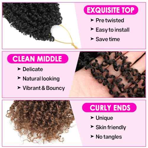 Youngther Yanky twist crochet hair 16inch Pre-Twisted Spring Twist with curly crochet hair for black women Synthetic hair extension£¨16inch 1B/4/30 6PCS£©