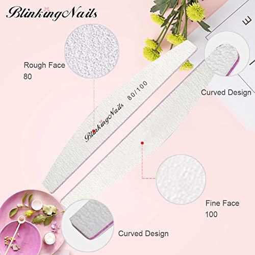 Abrasive Nail File 80/100 Grit 10Pcs Acrylic Nail Files and Buffers, Professional Washable Nail File Buffer Block with Double Sides Designed Disposable Nail Files Manicure Tools for Nail Art Care