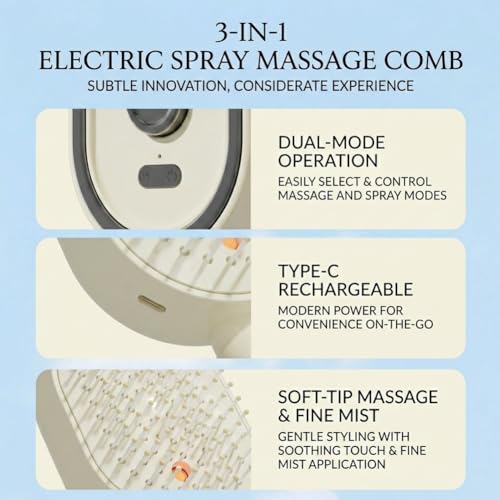 Electric Spray Detangling Brush with Mist - Anti-Static Hair Comb