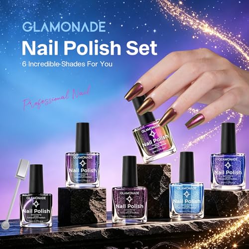 Glamonade Holographic Nail Polish Set : 6 Colors Chameleon Glitter