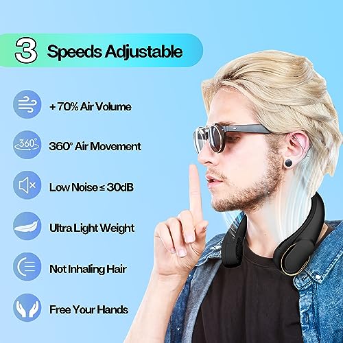 KIDEE Neck Fan, Portable Bladeless Neck Fans, Upgrade 360° Airflow, Super Quiet, 3 Speeds, 4000mAh Personal Wearable Neck Fan, Upgraded Cooling Air Volume USB Rechargeable Hands Free Fan