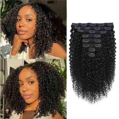 3C 4A Kinky Curly Clip ins 8pcs 120g/set 10A Brazilian Virgin Human Hair Extensions Kinky Curly Clip in Hair Extensions for Women 22 Inch Natural Black