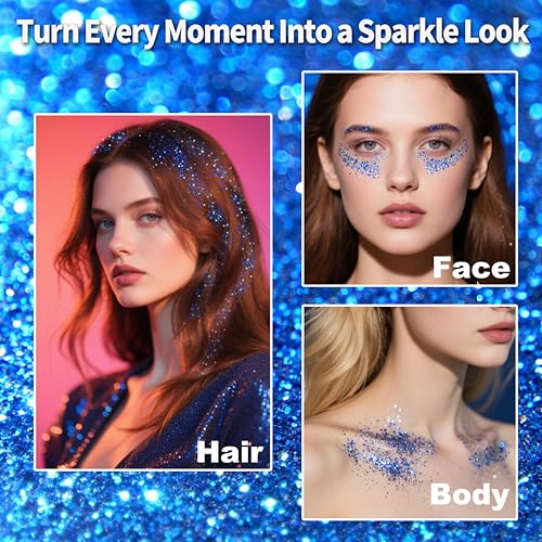 Royal Blue Face & Hair Glitter Stick - Waterproof 4th July Makeup