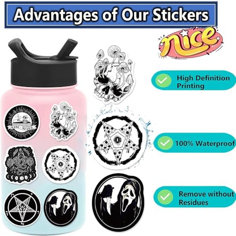 200 Goth Stickers Pack - Waterproof Vinyl Decals for Laptop & Water Bottle