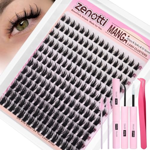 Manga Lash Clusters Kit Wispy Natural Eyelash Clusters Kit Anime Lashes Cluster 192PCS Fairy Cosplay Individual Lashes Extension Kit DIY Eyelash Extensions at Home 10-16MM by zenotti