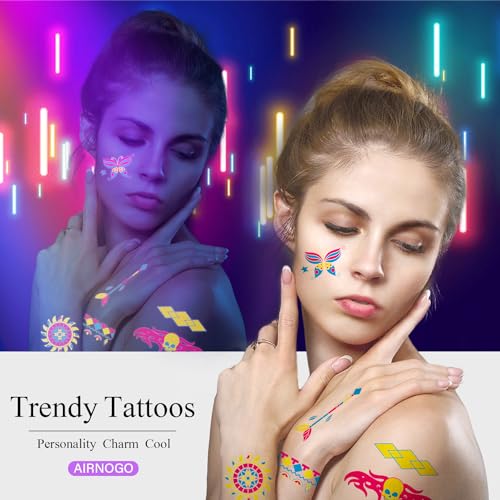 Glow in Dark Temporary Tattoos 170 PCS UV Blacklight Party