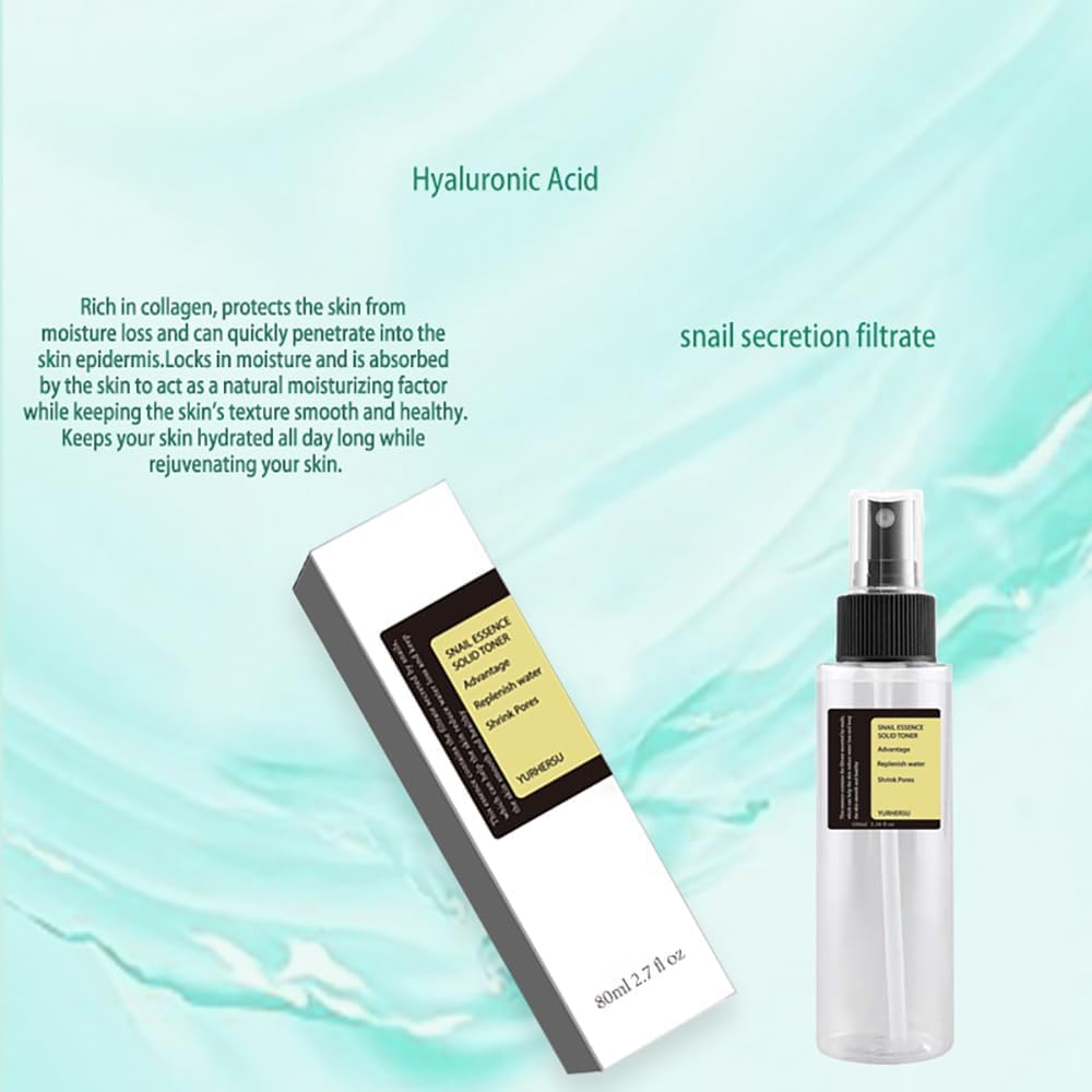 YURHERSU Snail Face Essence Solid Toner Spray, Fast Absorption Moisturizing Essence, Replenish Water Shrink Pore Anti-Wrinkles, Intensively Nourishment Smoothing Refreshing; 100ml/3.38 fl.oz (Snail)