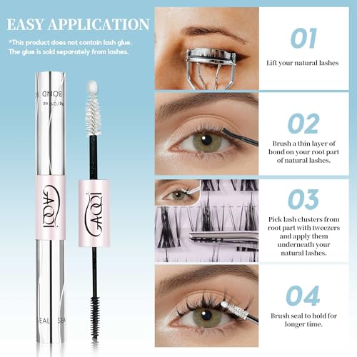 GAQQI Clear Band Lash Clusters 10-14mm, Wispy False Eyelashes, Glue Needed - Wing