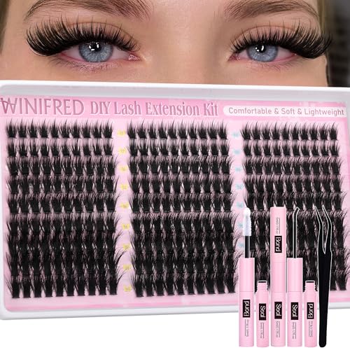 Winifred Lash Clusters Kit Fairy Wispy Eyelash Clusters with Spikes Lash Extension Kit Cluster Eyelash Extensions C Curly Anime Individual Lashes Kit Lash Bond and Seal Tweezers (12-20mm)