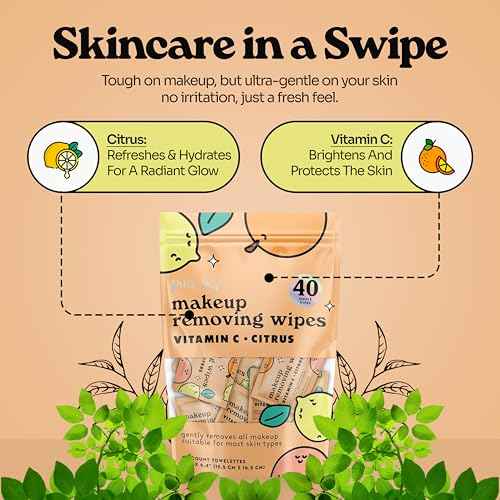 Pink Sky Makeup Remover Wipe for Face - Ultra Soft, Mini Makeup Wipes Individually Wrapped, Travel Makeup Wipe, Gently Cleanse & Remove, 40 Count (40 Wipes, VITAMIN C & CITRUS)