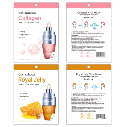 ¡¼ Orangeroses ¡½ 30 Pcs Combo Pack Vital Ampoule Sheet Mask, Korean Facial Skincare Sheet | Simple & Effective Skincare Routine | Moisturization | Wrinkle Care | Brightening