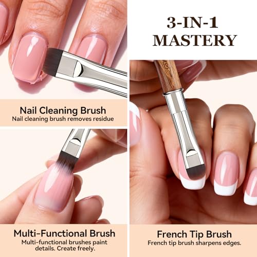 French Tip Nail Brush (F18) with Wooden Handle & Pouch – One-Stroke Smile Line Gel Polish Brush