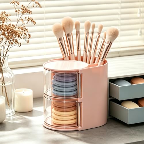 Pink 2-Layer Rotatable Hair & Jewelry Organizer - Clear Acrylic Storage Box