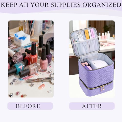 RZMAYIS Purple Double Layer Nail Polish & Lamp Travel Organizer Bag