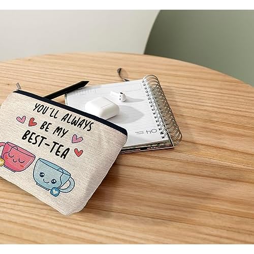 Ayxvt Bestie Gifts for Women,Bestie Gifts Makeup Bag,Friend Gifts,Friendship Gifts for Women Friends,You'll Always Be My Best-Tea Small Makeup Bag,Cosmetic Bags