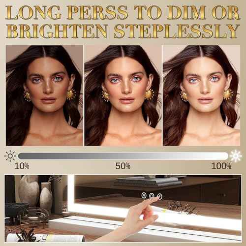 ROLOVE 23x18 Inch Lighted Vanity Mirror, 3-Color Dimmable LED & Touch Control - Large Makeup Mirror for Dressing Room (Wall/Tabletop Mount)