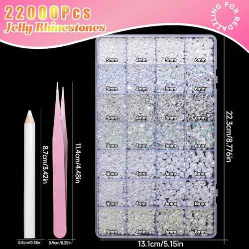 22000 Pcs White Flatback Pearls and Rhinestones for Crafting, Resin Rhinestones Gems Pearls for Bedazzling, Mixed Size 3-6mm Half Pearl Gems for Nails Face Eyes Makeup Bottles Shoes DIY Crafts