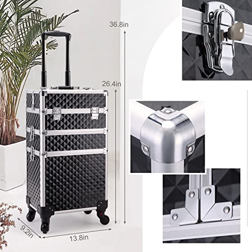 Professional Rolling Makeup Train Case | Aluminum Trolley with 360° Wheels
