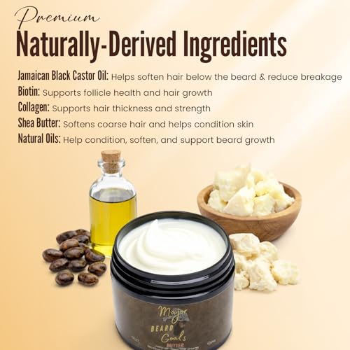 Beard Butter for Men - Leave-In Softener for Mustache & Beard Care, Cream Hydrates, Reduces Itchiness - Jamaican Black Castor Oil, Biotin, Collagen, & Shea Butter - 4oz