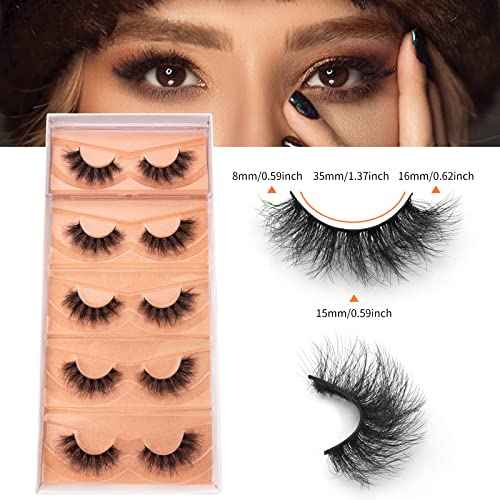 DYSILK Eyelashes Mink Lashes Fluffy - Fluffy Lashes 5 Pairs 6D Faux Mink Eyelash False Eyelashes Natural Look Lashes That Look Like Extensions Wispy Eyelashes Strip Lashes Eye Lashes | Fluffy-16mm
