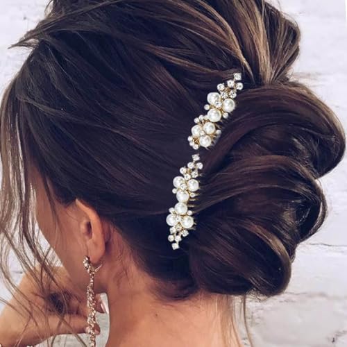 Pearl Rhinestone Bridal Hair Comb Set - Gold Wedding Hair Accessories