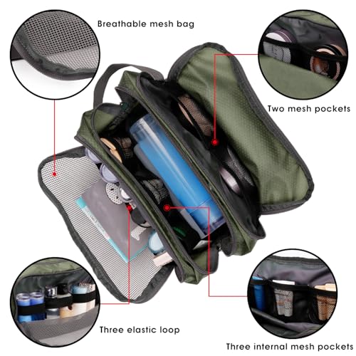 WANDF Army Green Medium Travel Dopp Kit for Men – Compact Toiletry Bag