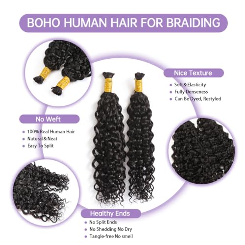 100% Human Braiding Hair 100G Boho Waves 14 inch