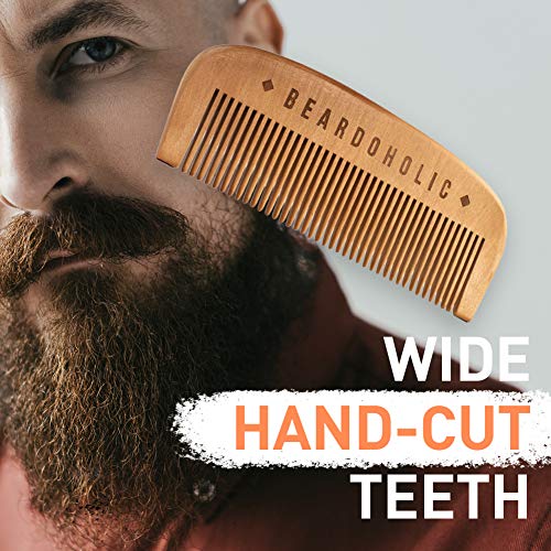 Beardoholic Beard Comb With a Gift Box ? Wide Teeth ? Anti-Static, Eliminates Tangles and Keeps Your Beard Neat and Tidy ? 5.31 x 1.96 IN Handmade 100% Pearwood Design