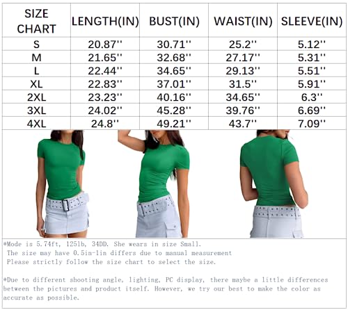 Abardsion Women's Casual Basic Going Out Crop Tops Slim Fit Short Sleeve Crew Neck Tight T Shirts