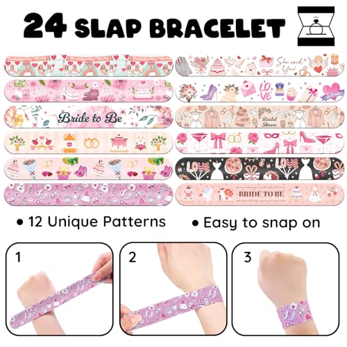 96 PCS Bachelorette Party Favors for Bride to Be ? 72 Pre-Cut Temporary Tattoos & 24 Slap Bracelets, Hen Party Accessories, Team Bride Decorations & Supplies