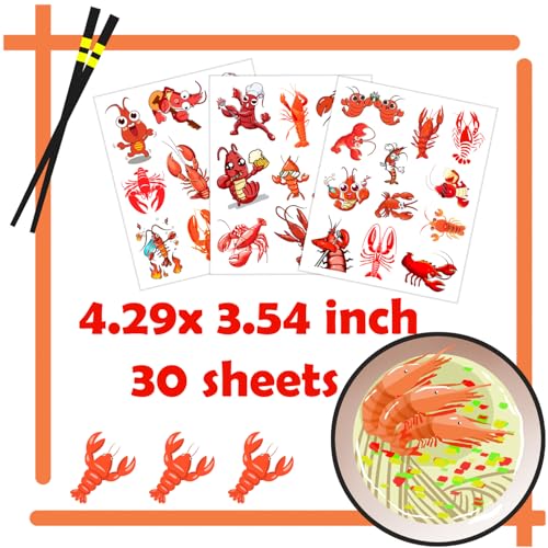 300 Lobster Theme Tattoos Temporary Stickers Suitable for Beach Luau Seaside Birthday Party Favors Supplies Decorations Goodie Bag Stuffers