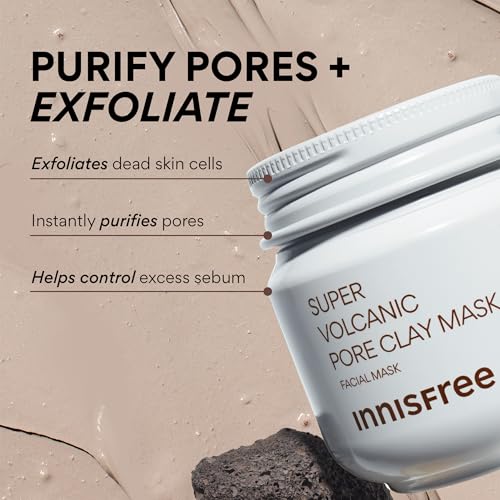 Innisfree Super Volcanic Clay Masks - Pore & Sebum Clay Mask for Oily Skin, Dual Mask for Normal to Dry Skin, Available in Limited Edition & Gift Sets