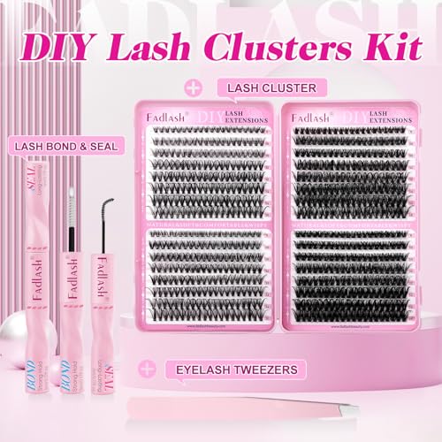 FADLASH Lash Clusters Kit 640PCS - Natural D Curl 8-16mm