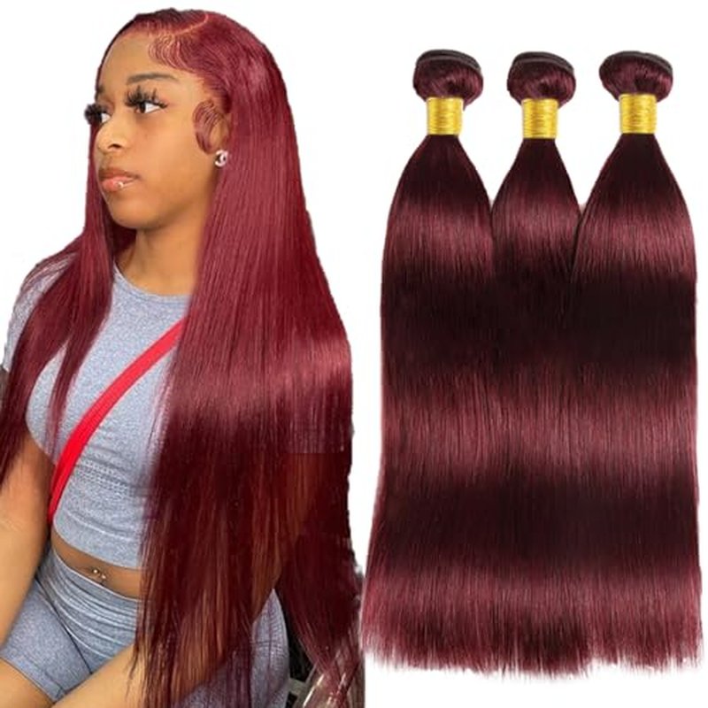 #99J Burgundy Straight Human Hair Bundles 28 30 32 Inch