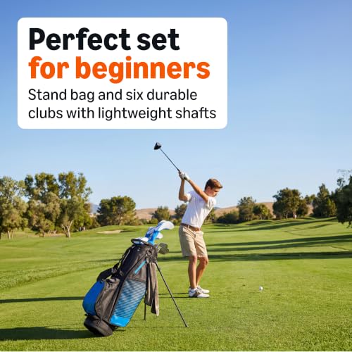 Amazon Basics Golf Club Set with Stand Bag - Right Hand, Blue/Black, Oversized Clubs