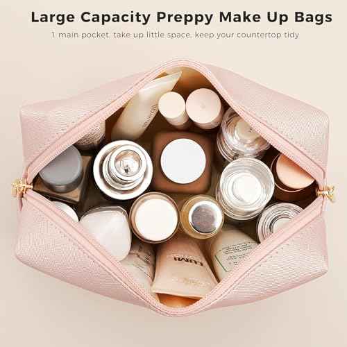 HBselect Preppy Makeup Bag 4 Pcs Travel Toiletry Bag Chenille Letter Patch Makeup Bag Portable Cosmetic Bag for Women PU Leather Waterproof Organizer Make up Bag for Women Girls