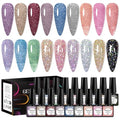 Reflective Glitter Gel Nail Polish Set, 18 Colors Including Pink Red Silver Holographic Gel Kit UV LED Soak Off Nail Polish Home DIY Manicure Salon Varnish
