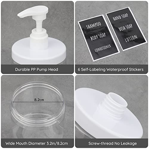 Segbeauty 3pcs Clear Lotion Dispenser, 16.9oz 500ml Wide Mouth Pump Bottles with Labels, Empty Refillable Plastic Press Soap Dispenser Shampoo Condition Bottle Hand Soap Container for Bathroom Kitchen