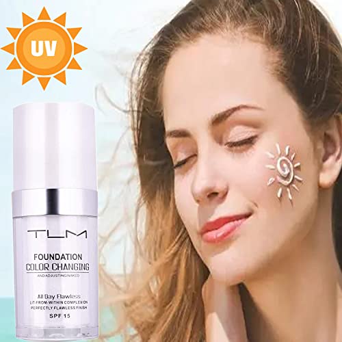 2Pcs 30ml TLM Colour Changing Foundation Makeup Concealer Cover Cream Full Coverage Flawless Liquid Base Nude Face Liquid Cover Concealer Change Skin Tone All-Day Moisturizing Foundation for Women&Girls