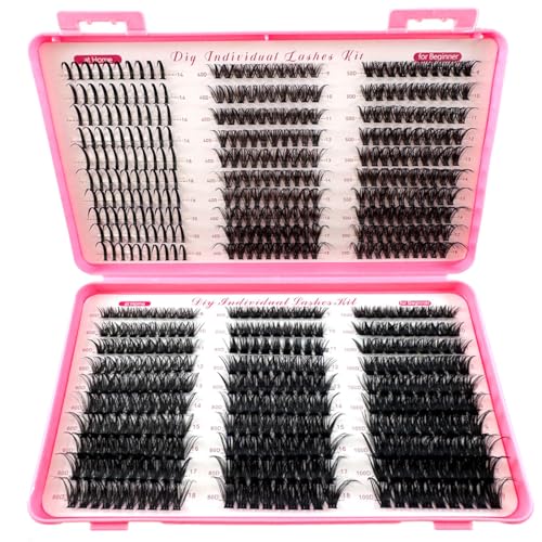 200D-60D large capacity eyelash book single cluster artificial mink false eyelashes 500pcs thick eyelashes 0.07mm D curly false eyelashes 10-18mm mixed mink lashes (Spikes40D50D+60D80D100D)
