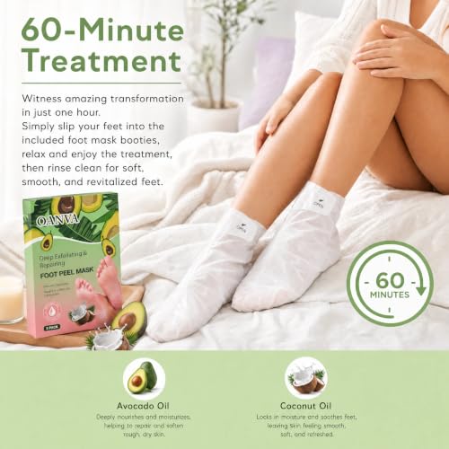 OANVA Exfoliating Foot Peel Mask (3 Pack) - Callus Remover for Cracked Heels