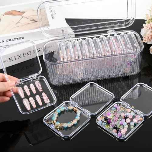 Press On Nail Orgnizer 12pcs 3.3inch Clear nail storage box and 1 large storage box for Press On Nail Packaging and fake Nail Storage Nail Display with double sided tape.