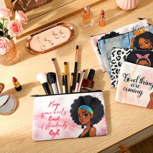 Abbylike 36 Pcs African American Makeup Bags Bulk Gifts Bulk Women Inspirational Afro Toiletry Canvas Cosmetic Bags Zipper Pouches for Travel Women Gifts 18 Styles
