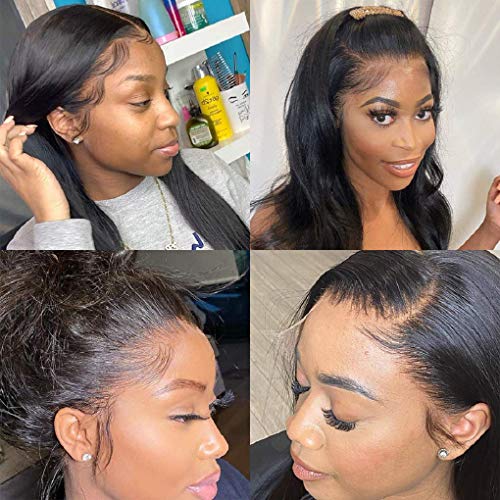SUNKASA 22 Inch Black 4x4 HD Lace Front Human Hair Wig Pre-Plucked with Baby Hair