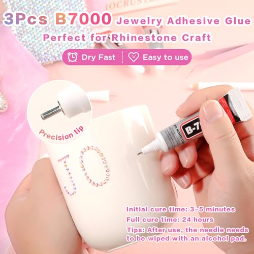 52000 Pcs 3mm Resin Rhinestones, 42 Colors with B7000 Glue & Tools
