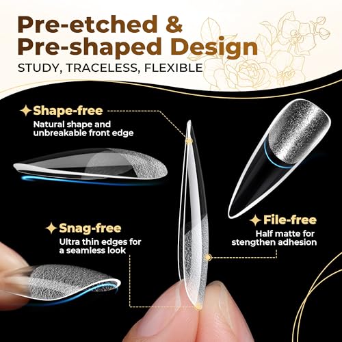 UNA GELLA Long Stiletto Gel Nail Tips 504PCS Full Cover Pre-Etched – 12 Sizes